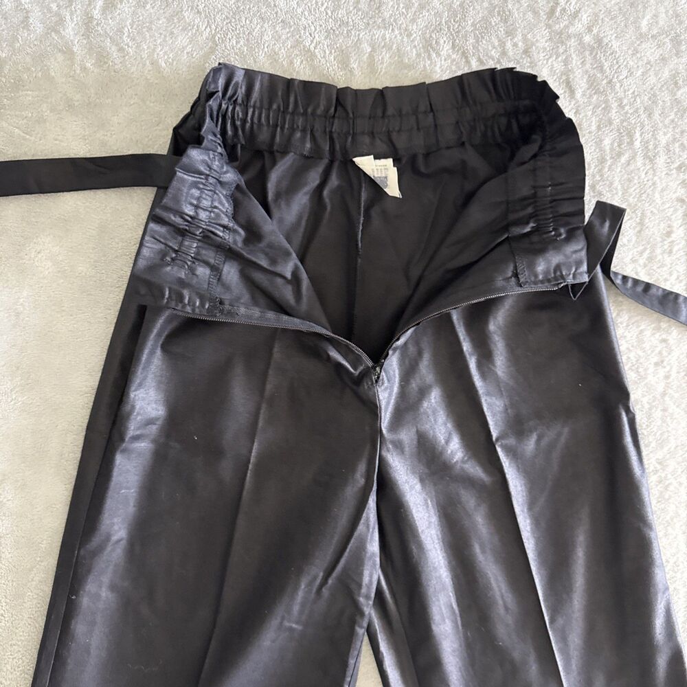 Vintage Women’s Black Formal Pants Wide-Leg Solid Tie Elastic Waist Preppy - Picture 11 of 16